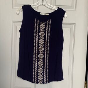 Solitaire Dark Blue Embroidered Tank Top